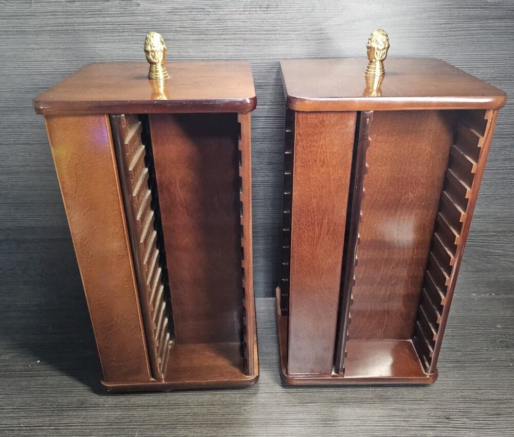 VINTAGE Pair Bombay Company Wooden 48 Cassette Tape Rotating Rack Spinning Tower